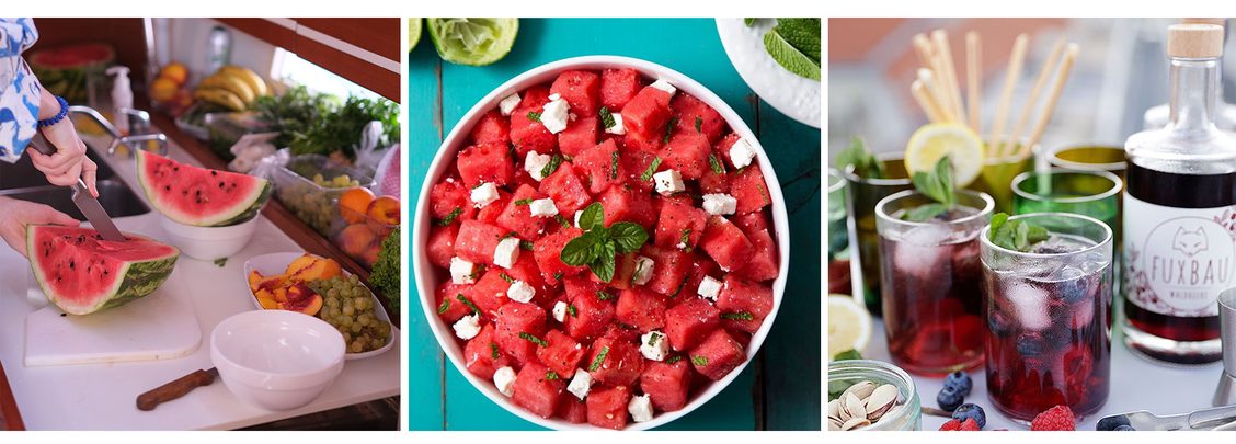 Rezept für Wassermelone und Feta Salat, Sommersnack, sommerliche Rezepte, leichte Snacks im Sommer, Melonensalat
